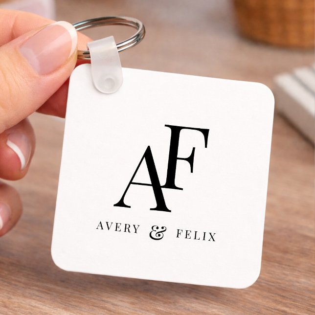 Porte-clés Couple Monogramme Noir et Blanc Élégant Simple (Créateur téléchargé)