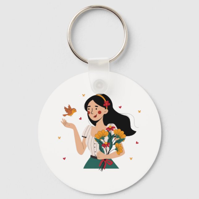 Porte-clés Couple's Matching Flower Illustration keychain (Recto)