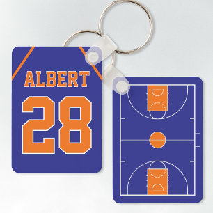 Porte-clés Cour de Basket Bleu et Orange sur mesure et Jersey
