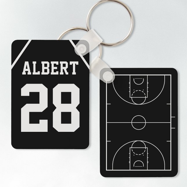 Porte-clés Cour de basketball noir et blanc et Jersey personn (Créateur téléchargé)