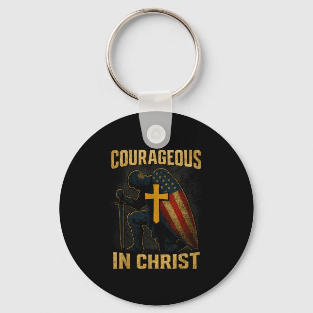 Porte-clés Courageous In Christ Knight Cross Patriotic Usa Fl (Recto)