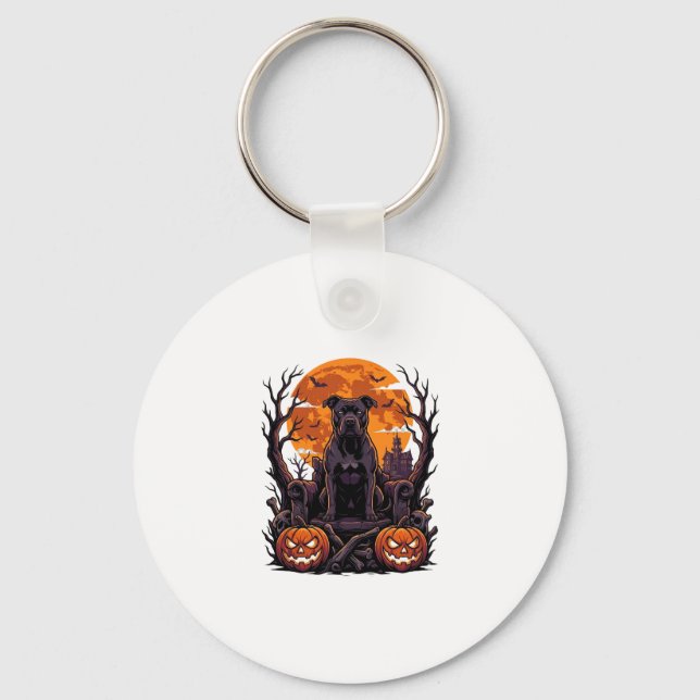 Porte-clés Couronne de citrouilles de Pitbull noir Halloween  (Recto)