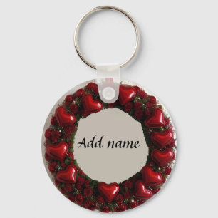 Porte-clés Couronne de cœur décorative avec des cœurs rouges 