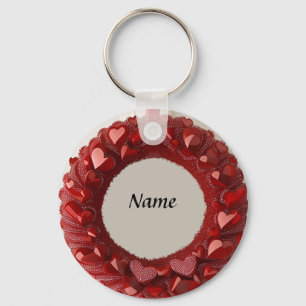 Porte-clés Couronne de cœur décorative avec des cœurs rouges 