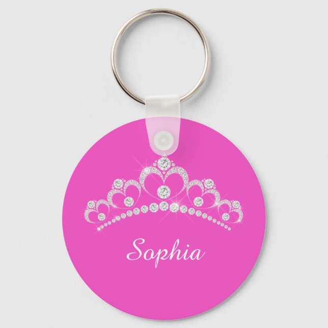 Porte-clés Couronne de diamant blanc, nom de script DIY, Fuch (Recto)