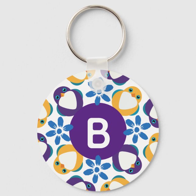 Porte-clés Couronne de fleurs et oiseaux mignons avec monogra (Recto)