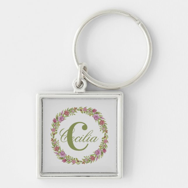 Porte-clés Couronne de fleurs personnalisée avec monogramme d (Devant)