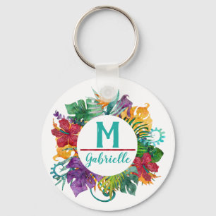 Porte-clés Couronne de palmier floral tropical Monogramme Ini