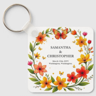 Porte-clés Couronne de papillons floraux Mariage Texte person