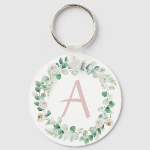 Porte-clés Couronne de pivoine de printemps avec lettre perso