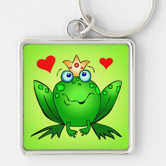 Porte-clés Couronne de Prince Grenouille et Cœurs Verts (Devant)