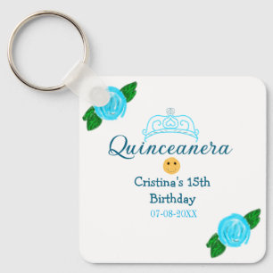 Porte-clés Couronne de rose bleue pour les 15 ans de Quincean