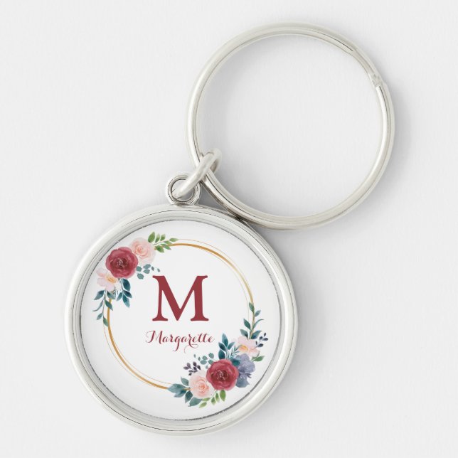 Porte-clés Couronne de Rose de Bourgogne Monogramme et nom pe (Devant)