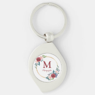 Porte-clés Couronne de Rose de Bourgogne Monogramme et nom pe
