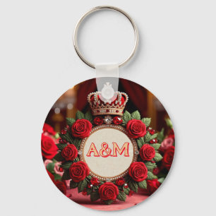 Porte-clés Couronne de rose personnalisée avec monogramme et