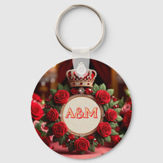Porte-clés Couronne de rose personnalisée avec monogramme et