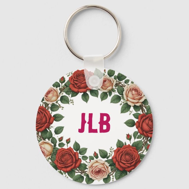 Porte-clés Couronne de roses rouges et blush (Recto)