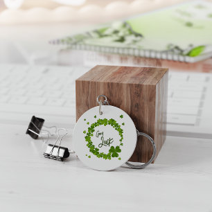Porte-clés couronne de trèfle vert chanceux