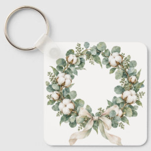 Porte-clés couronne d'eucalyptus et de coton
