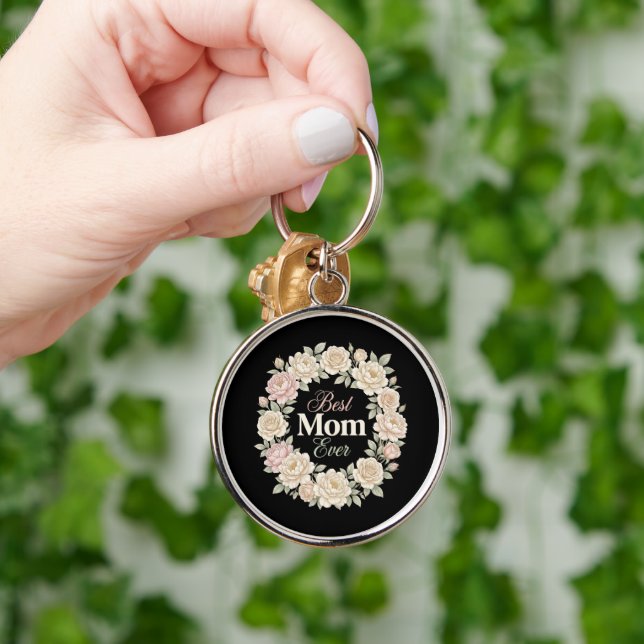 Porte-clés Couronne Élégante Florale Meilleure Maman (Main)