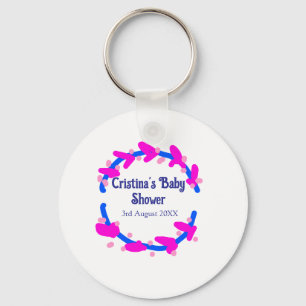 Porte-clés Couronne florale bébé shower bleu violet bohème aj