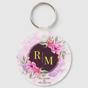 Porte-clés Couronne Florale Lettre Initiale Monogramme Nom Ma