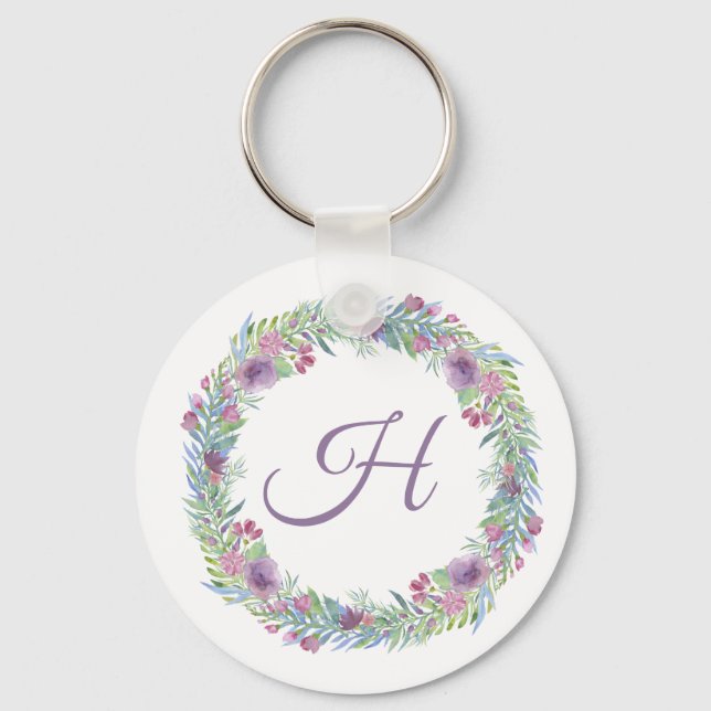 Porte-clés Couronne florale Monogramme Personnalisée (Recto)
