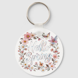 Porte-clés Couronne papillon florale de printemps avec fleurs