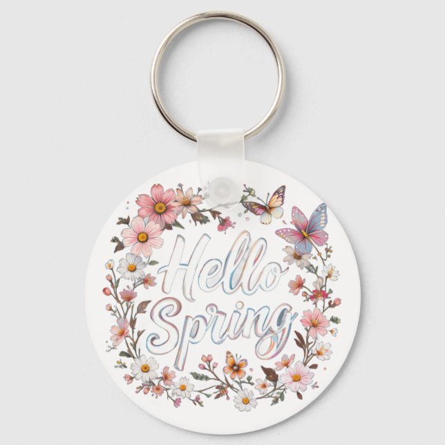 Porte-clés Couronne papillon florale de printemps avec fleurs (Recto)