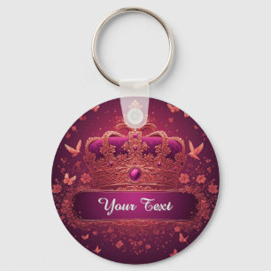 Porte-clés Couronne rose élégante avec embellissements en or