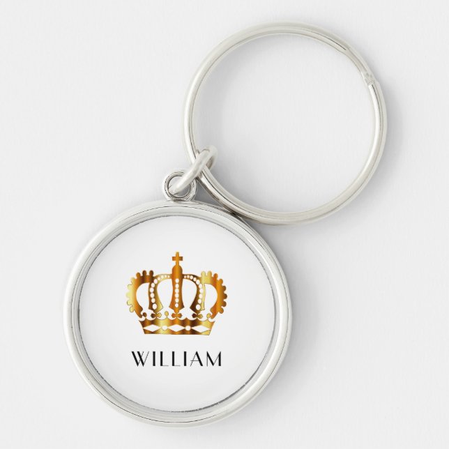 Porte-clés Couronne Royale Or Personnalisée Nom Blanc  (Devant)
