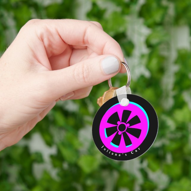 Porte-clés Courses Voiture Rim Neon Rose Noir (main)
