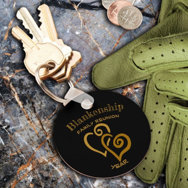 Porte-clés Coutume Famille Réunion Noir Or Coeurs Liés (Créateur téléchargé)