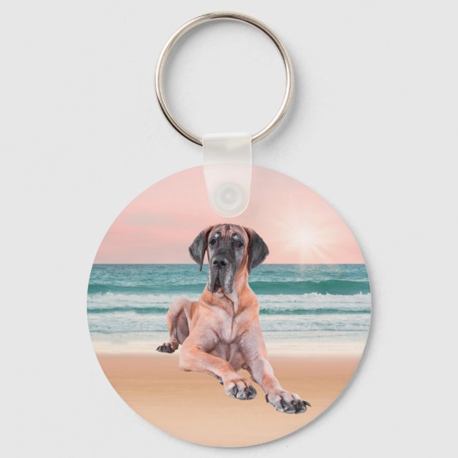 Porte-clés Coutume Grand Chien Danse assis sur la plage (Recto)