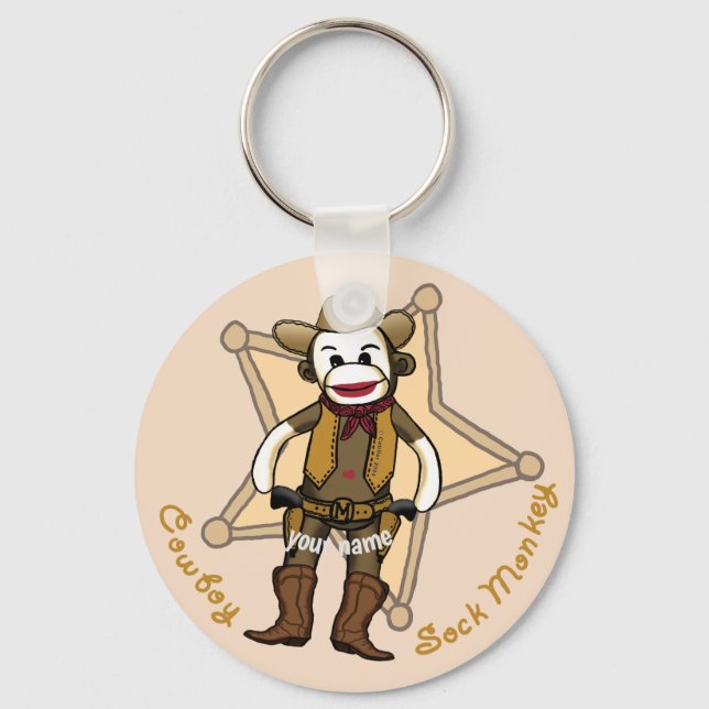 Porte-clés cow-boy singe en chaussette (Recto)