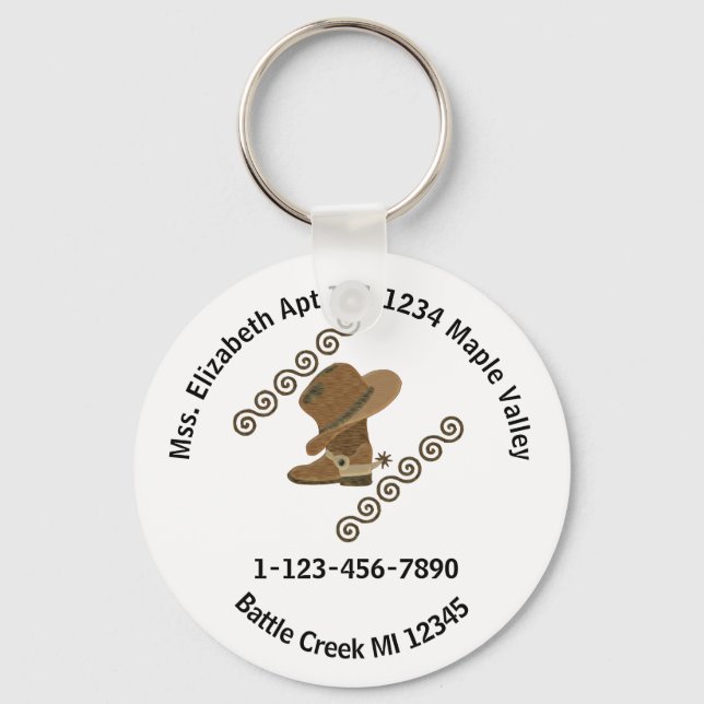 Porte-clés Cowboy Boot and Hat Off Home Contact Info Keychain (Recto)