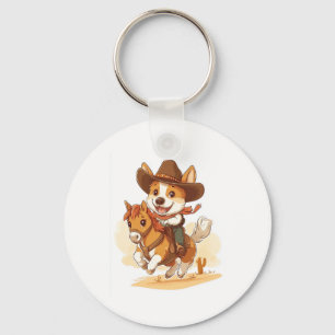 Porte-clés Cowboy Corgi � Chien de Rodéo Occidental