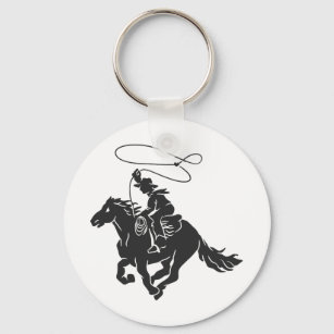 Porte-clés Cowboy on bucking horse running with lasso