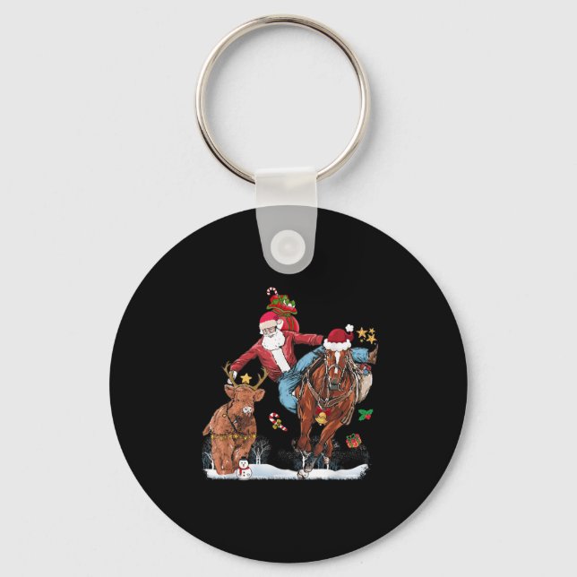 Porte-clés Cowboy Santa Bulldogging Western Cowboy Xmas Funny (Recto)