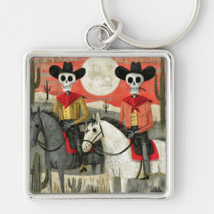 Porte-clés Cowboys squelettes de la lune du désert gothique