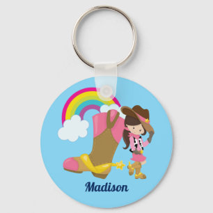 Porte-clés Cowgirl Cute Kids Rainbow Blue Monogram Girls