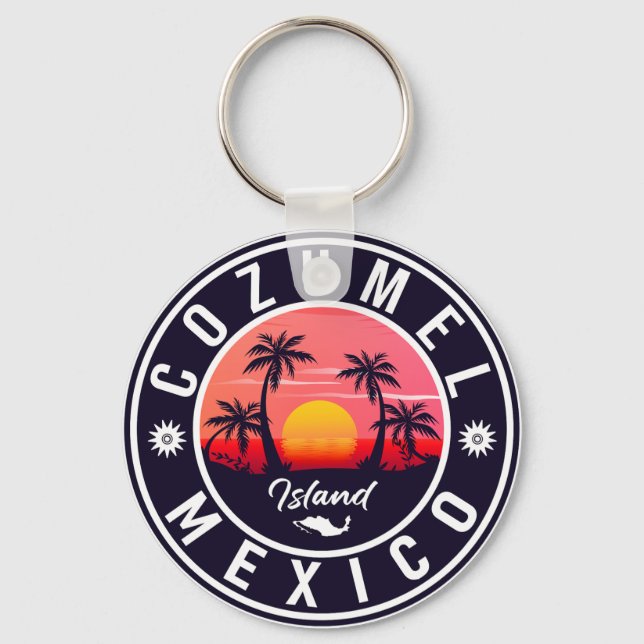 Porte-clés Cozumel île de Mexico Retro Sunset Souvenirs (Recto)