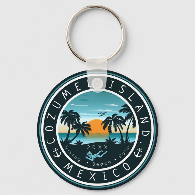 Porte-clés Cozumel Mexique Plongée Scuba Sunset Souvenir 80s (Recto)