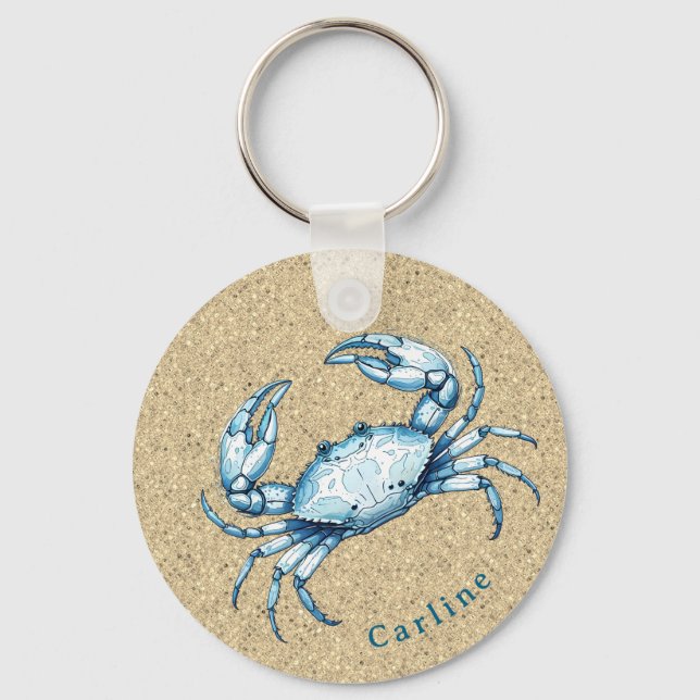 Porte-clés Crabe bleu sur fond sablonneux (Recto)