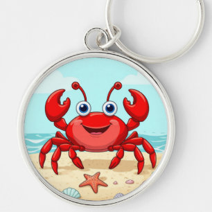 Porte-clés Crabe de Bande Dessinée Rouge Joyeux Coquillage Mi