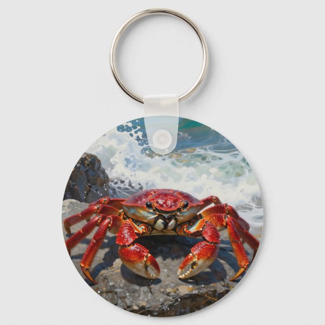 Porte-clés Crabe rouge vibrant sur les vagues de l'océan (Recto)