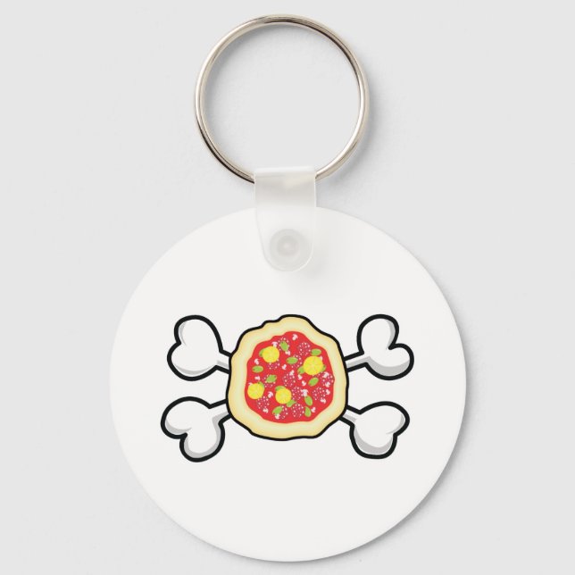 Porte-clés crâne à pizza et os croisés (Recto)