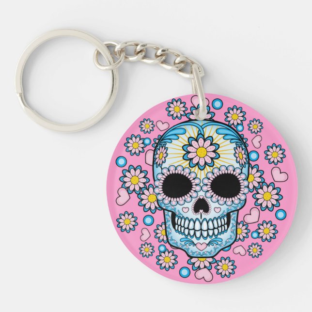 Porte-clés Crâne à sucre coloré (Devant)