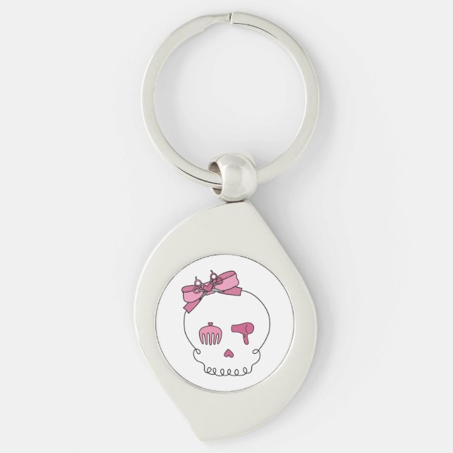 Porte-clés Crâne accessoire de cheveux (rose de détail d'arc) (Devant)
