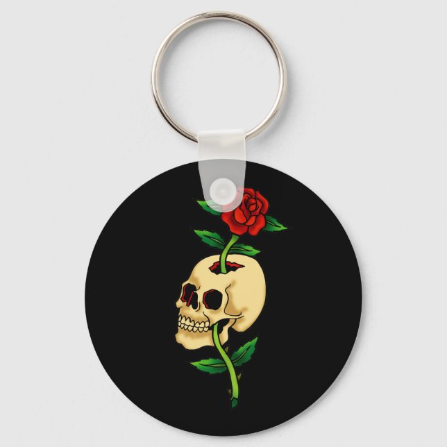 Porte-clés Crâne avec rose (Recto)